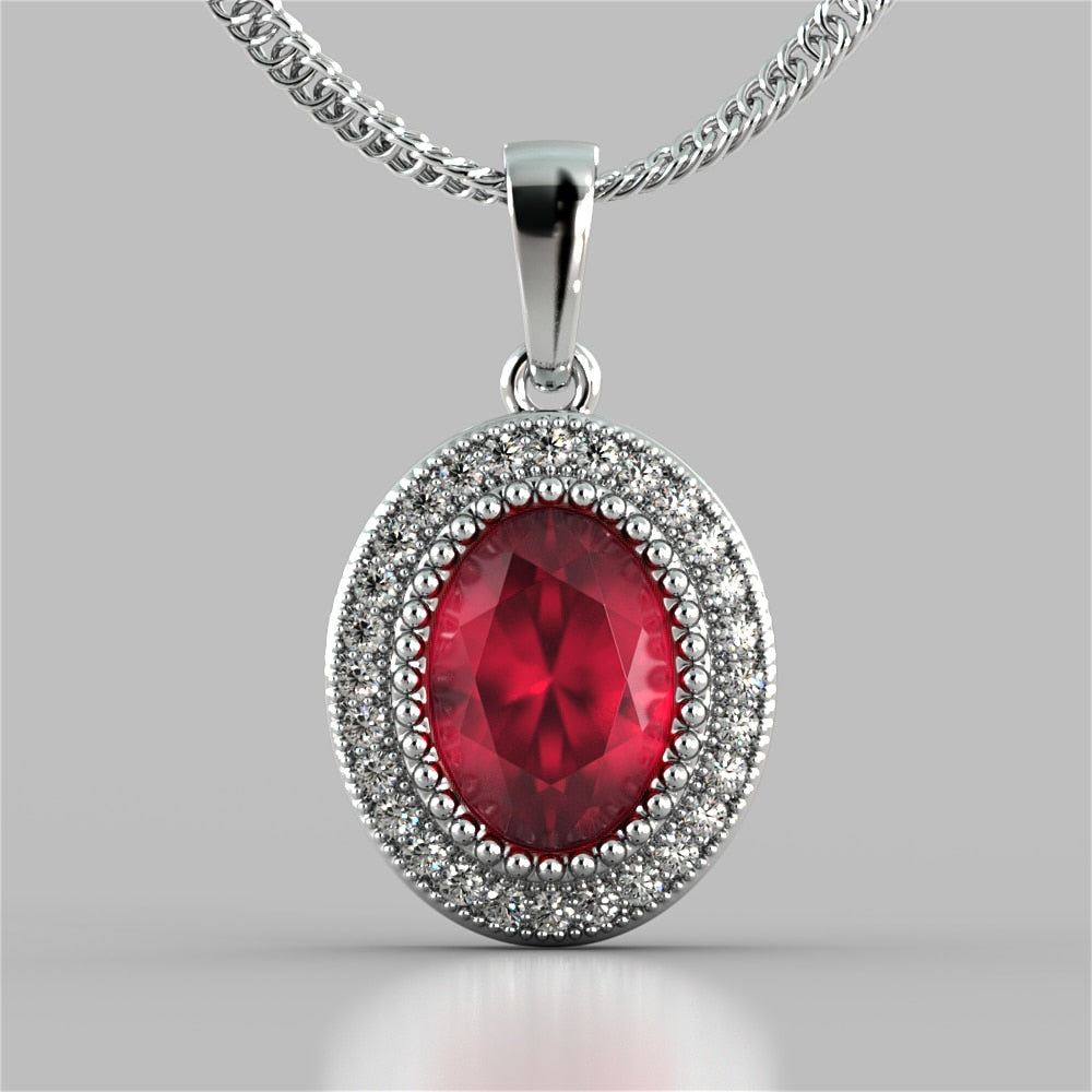 Oval Cut Prong Set Double-Tier Halo Pendant