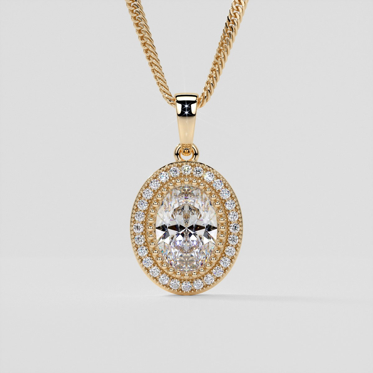 2.74CT Oval Cut Prong Set Double-Tier Halo Pendant