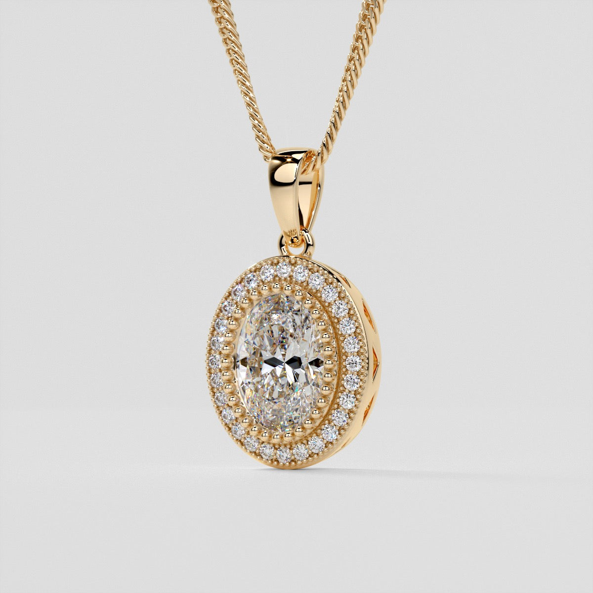 2.74CT Oval Cut Prong Set Double-Tier Halo Pendant