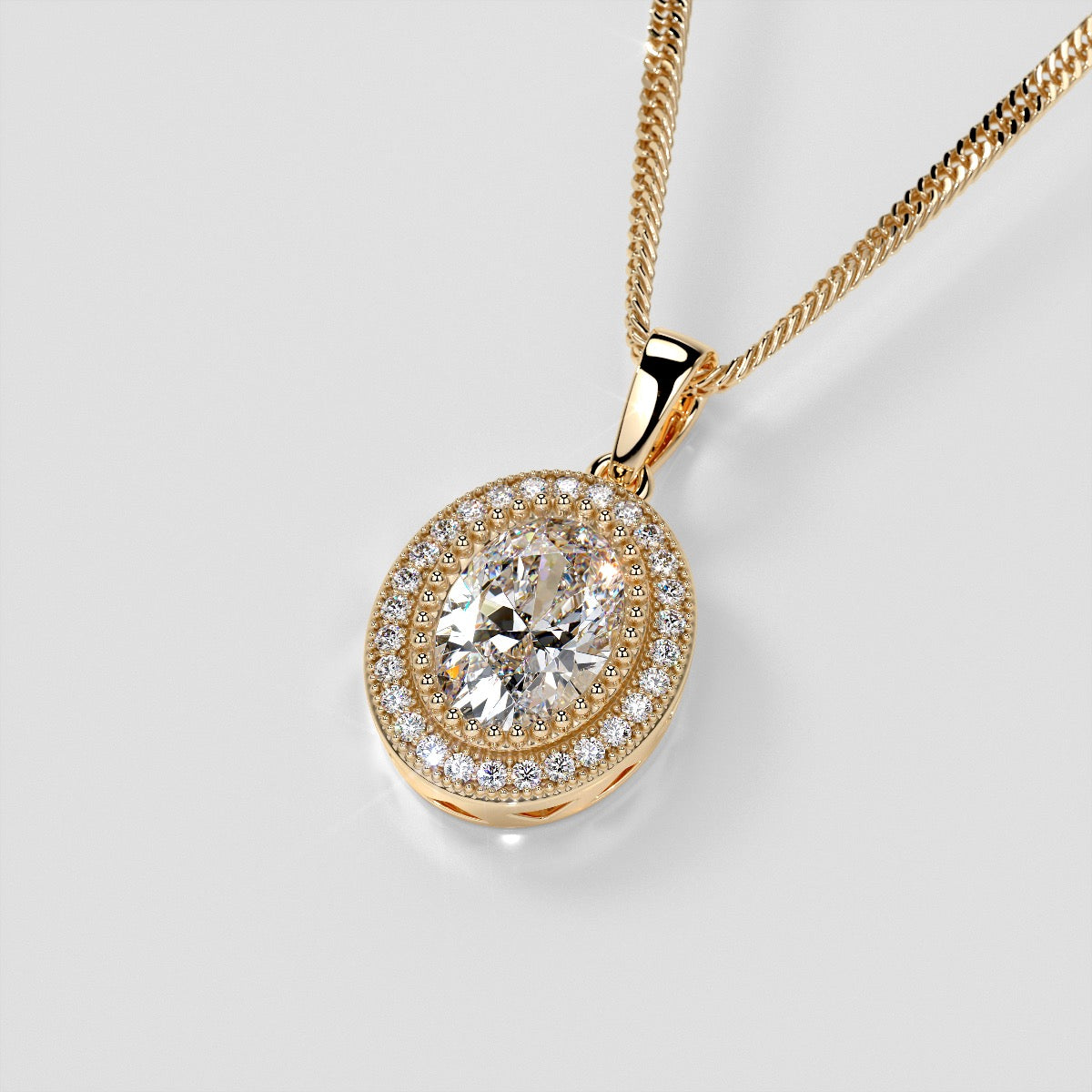 2.74CT Oval Cut Prong Set Double-Tier Halo Pendant