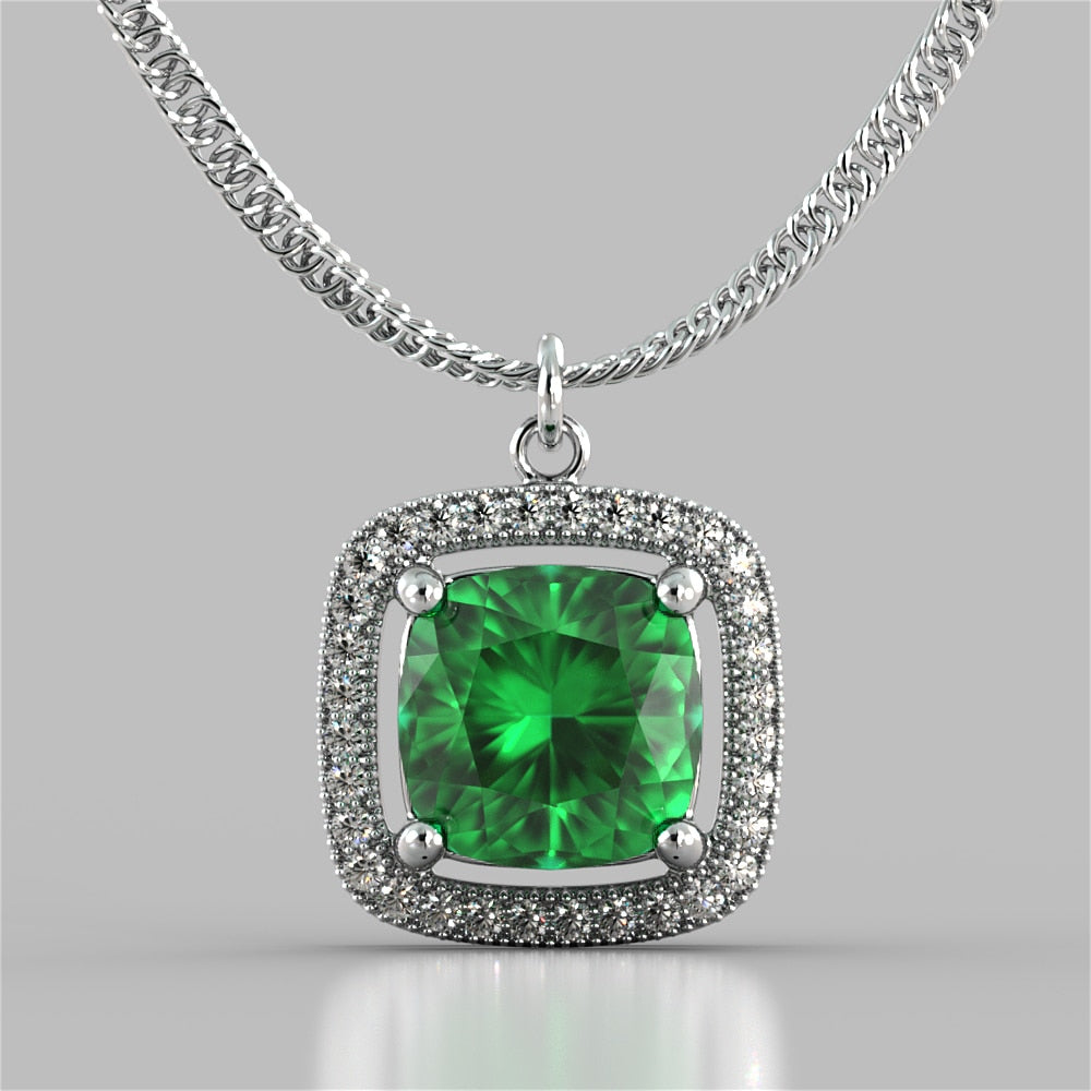 Cushion Style Halo Pendant with Round Cut Color Center Stone
