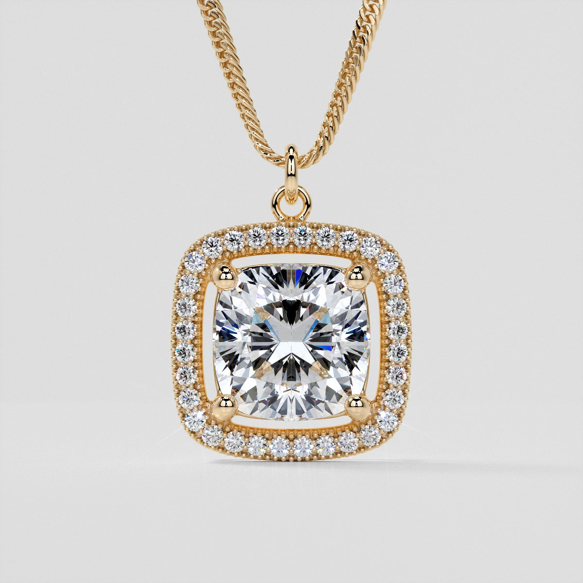 2.27CT Cushion Style Halo Pendant with Round Cut Center Stone