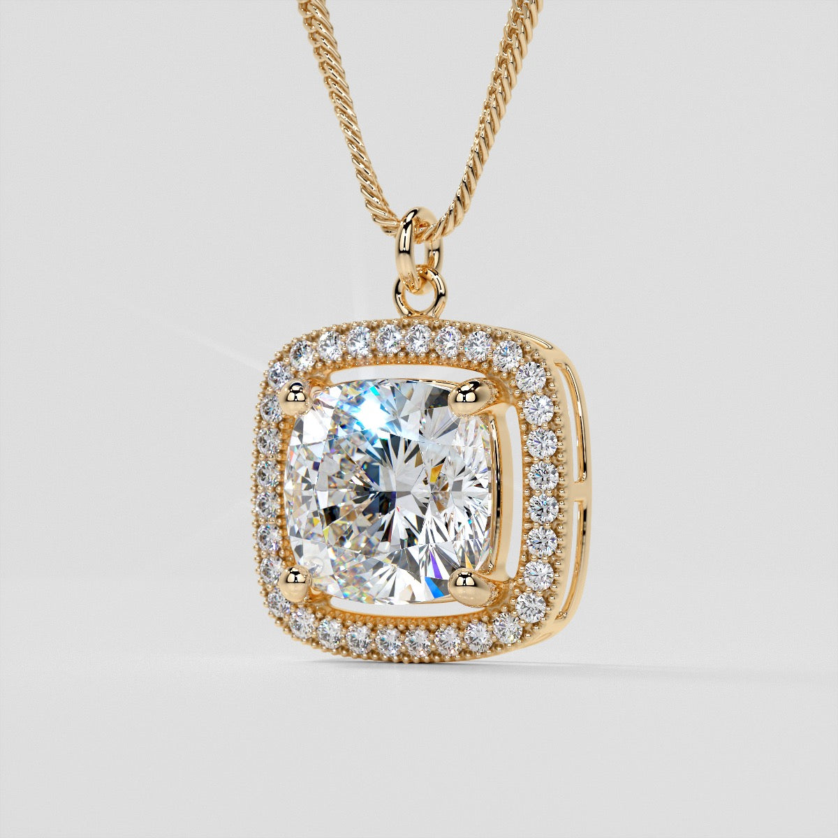 2.27CT Cushion Style Halo Pendant with Round Cut Center Stone