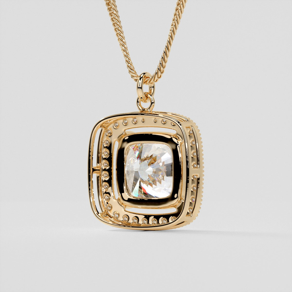 2.27CT Cushion Style Halo Pendant with Round Cut Center Stone