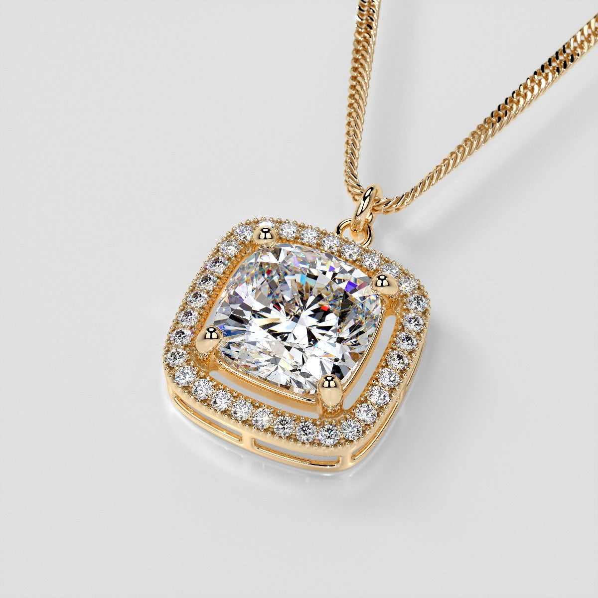 2.27CT Cushion Style Halo Pendant with Round Cut Center Stone