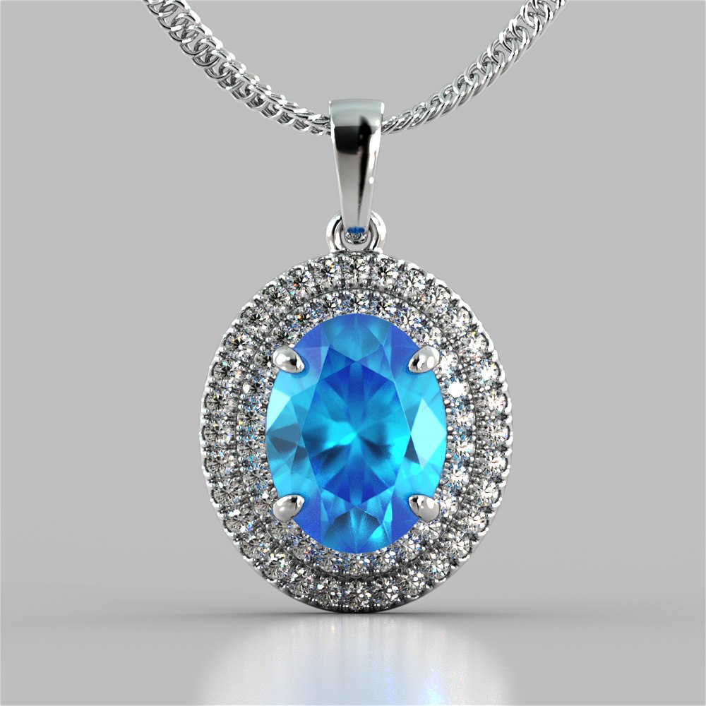 Oval Cut Prong Set Double Tier Halo Pendant