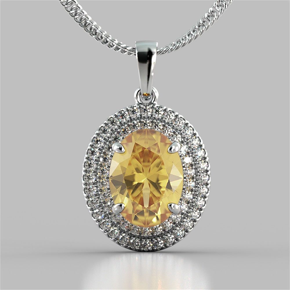 Oval Cut Prong Set Double Tier Halo Pendant