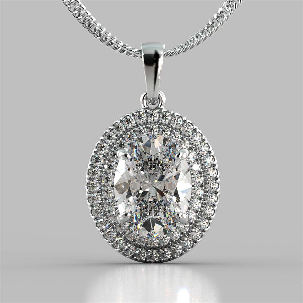 3.45CT Oval Cut Prong Set Double Tier Halo Pendant