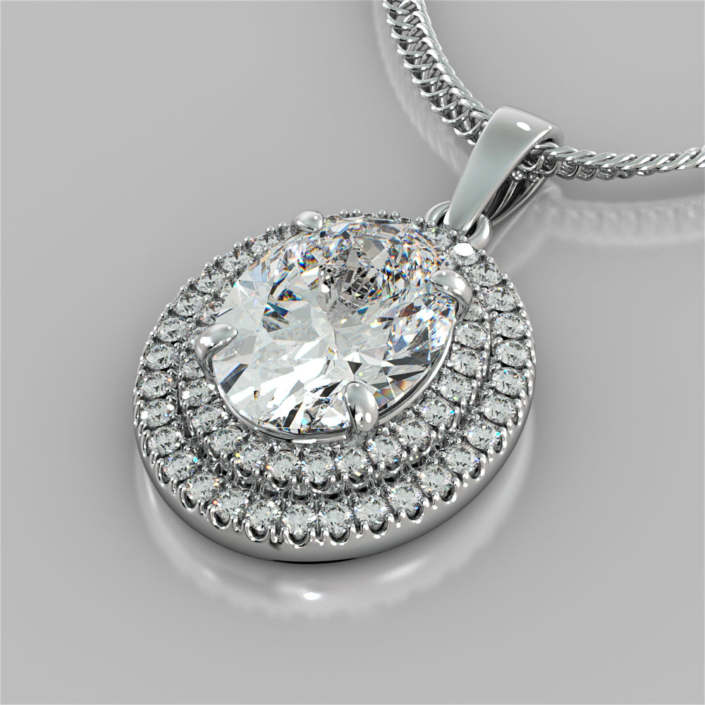 3.45CT Oval Cut Prong Set Double Tier Halo Pendant