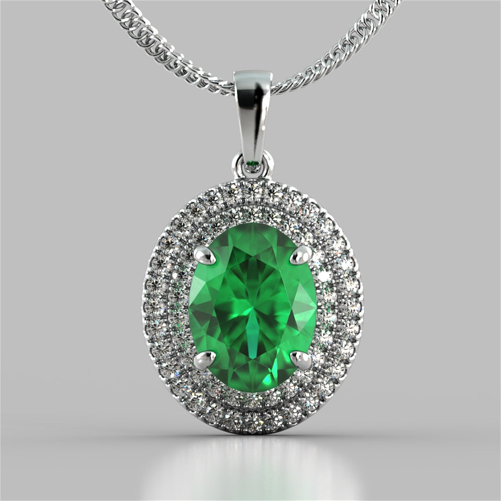 Oval Cut Prong Set Double Tier Halo Pendant