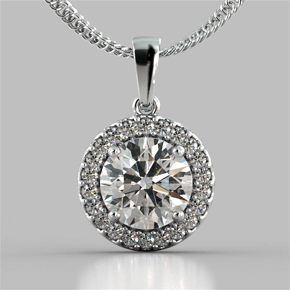 Round Cut Prong Set Tier Halo Pendant