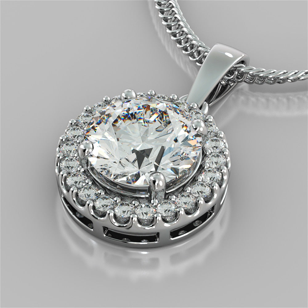 Round Cut Prong Set Tier Halo Pendant