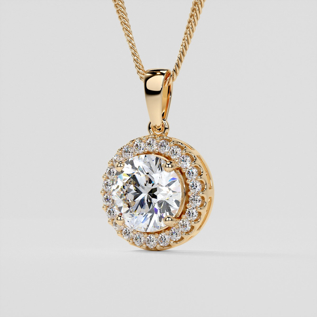 2.22CT Round Cut Prong Set Tier Halo Pendant