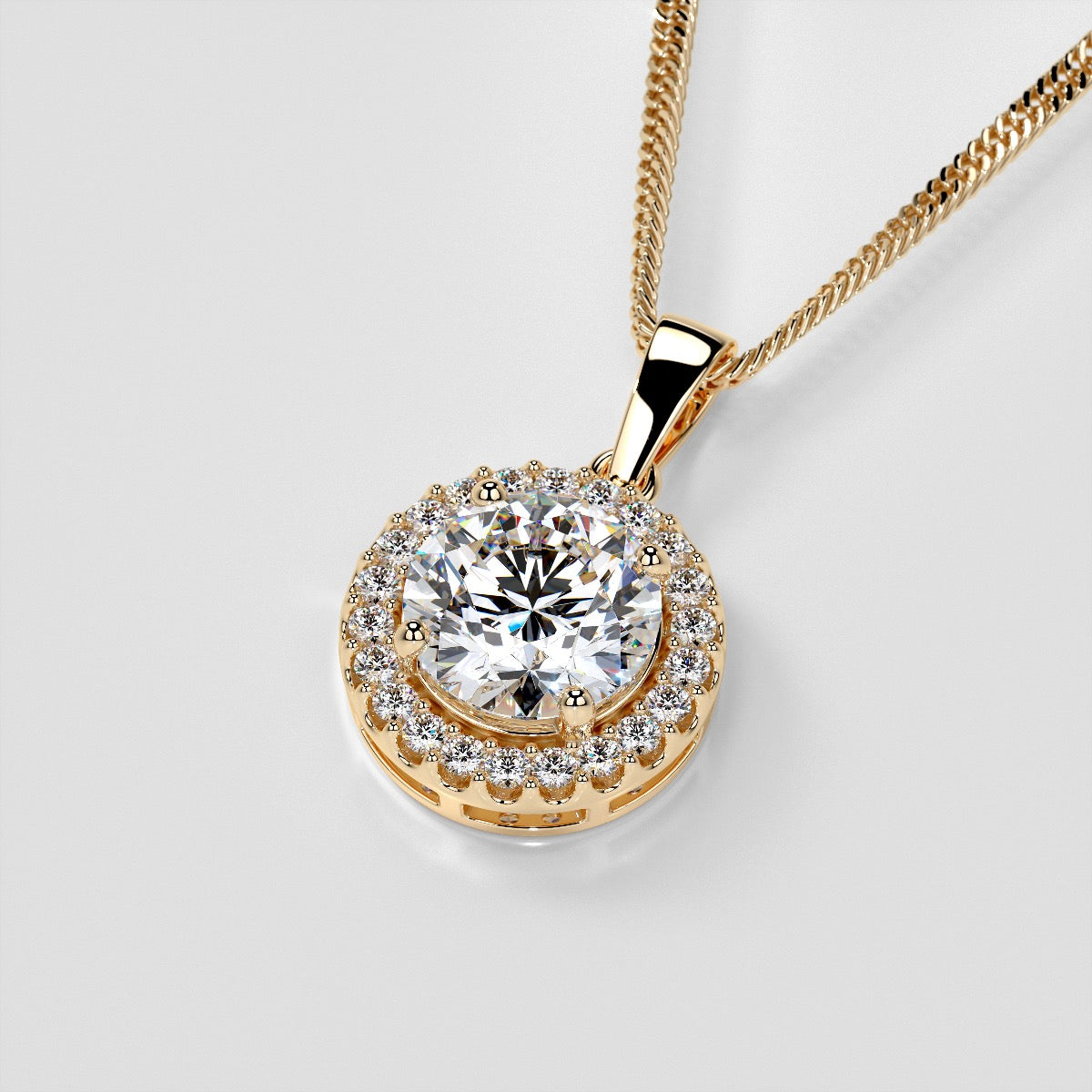 2.22CT Round Cut Prong Set Tier Halo Pendant