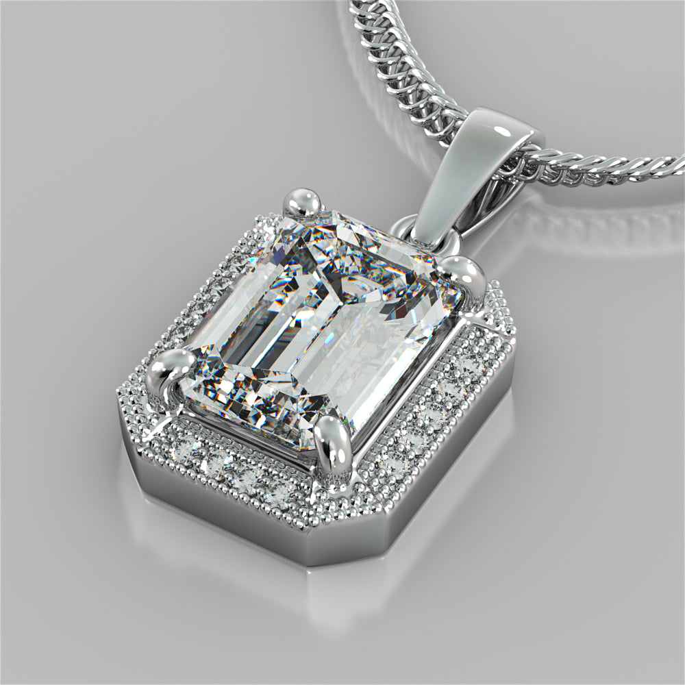 2.59CT Emerald Cut Halo Pendant