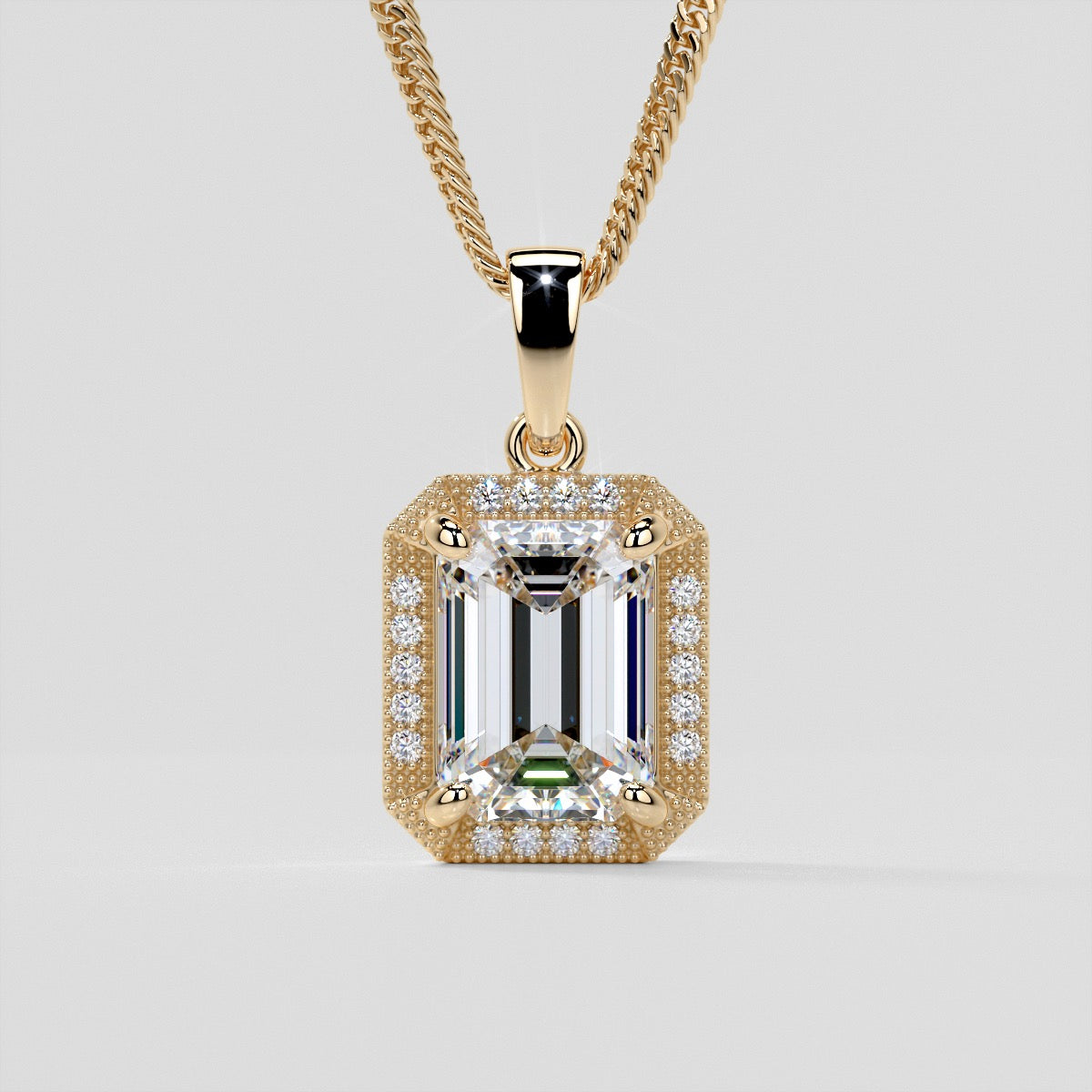 2.59CT Emerald Cut Halo Pendant