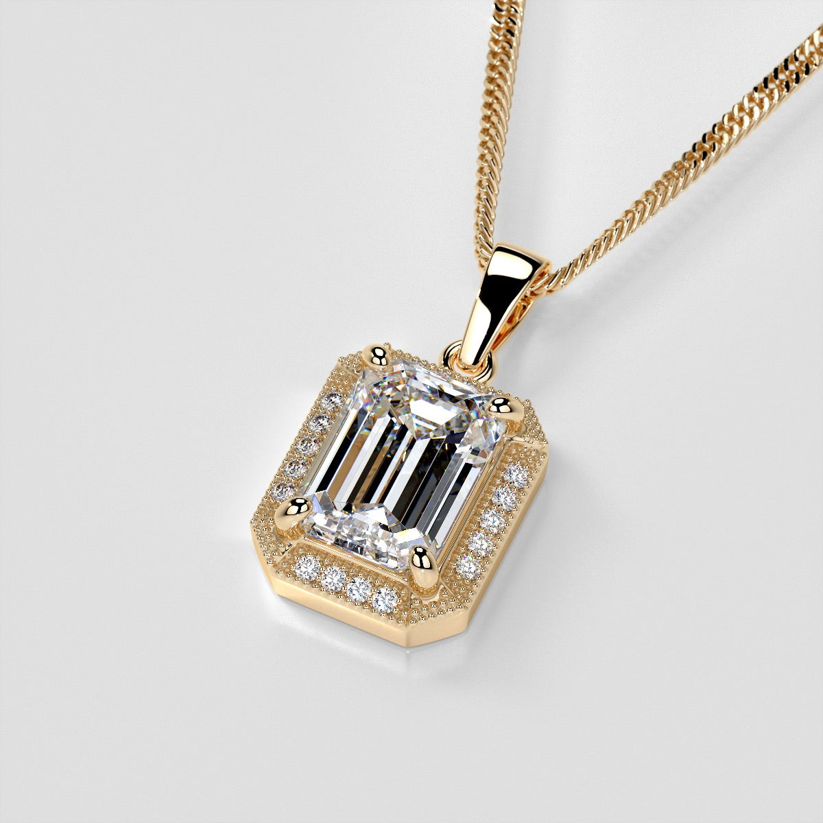 2.59CT Emerald Cut Halo Pendant