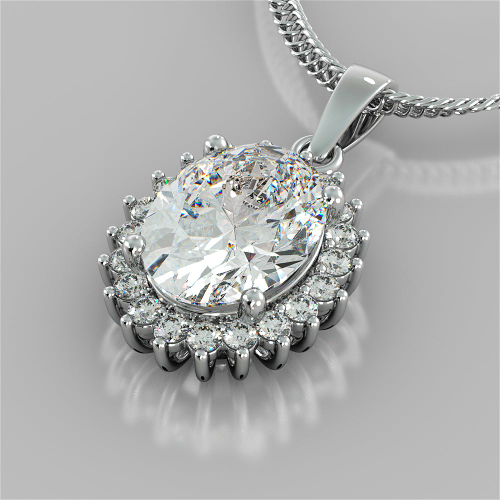 3.3CT Oval Cut Halo Pendant
