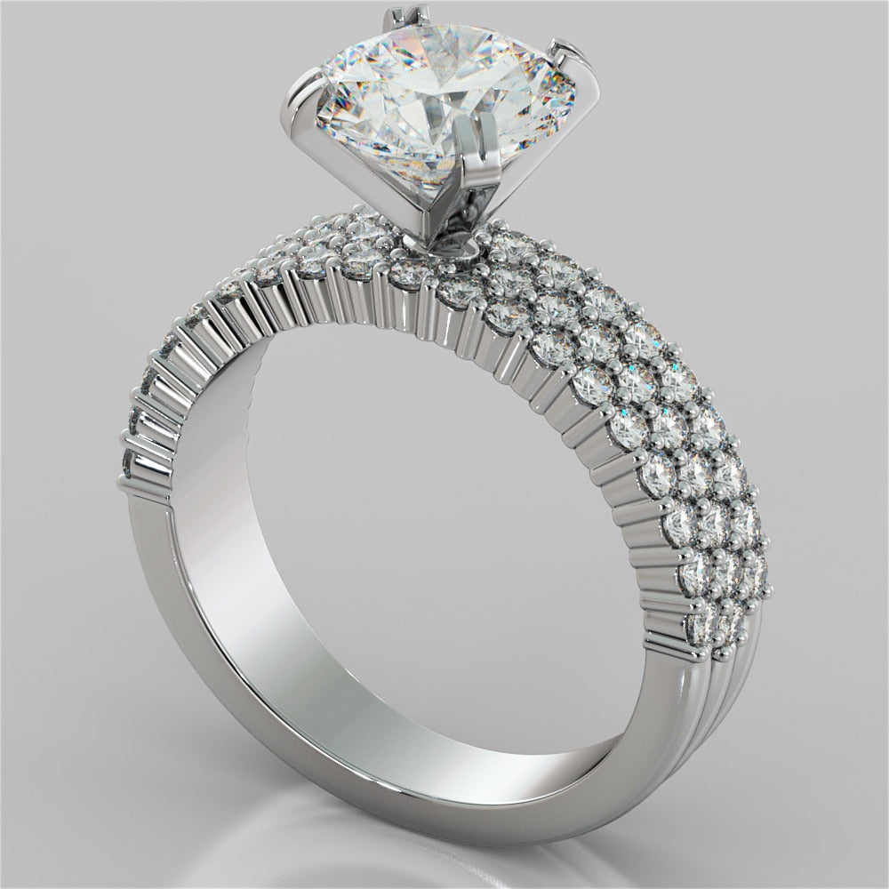 2.0CT Round Cut Lab grown Diamond Brilliant Pavé-Style Engagement Ring