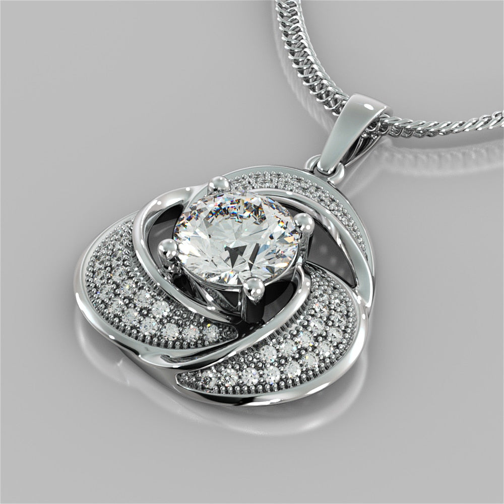 Round Cut Swirl Halo Pendant