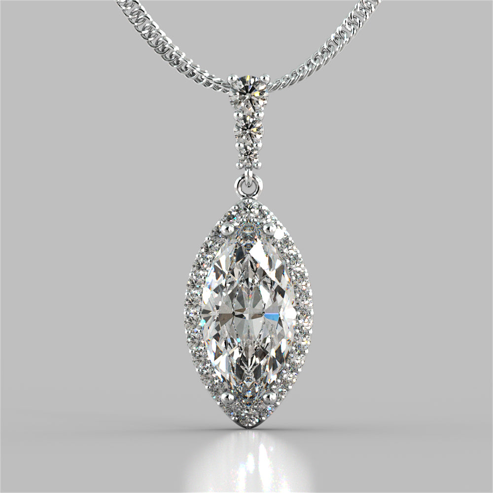 3.31CT Marquise Cut Drop Style Slider Bail Pendant With Chain 16" Chain Included
