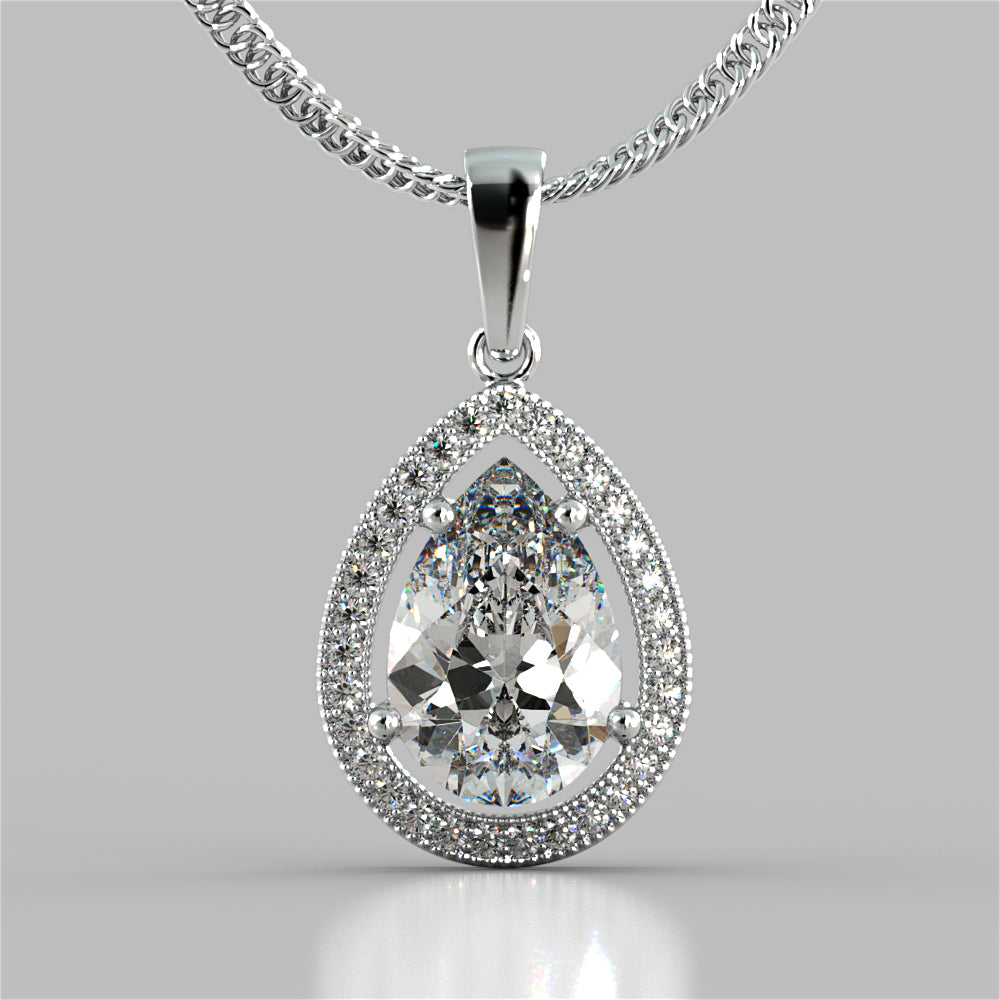 2.16CT Pear-Cut Halo Pendant with 16" Chain Included