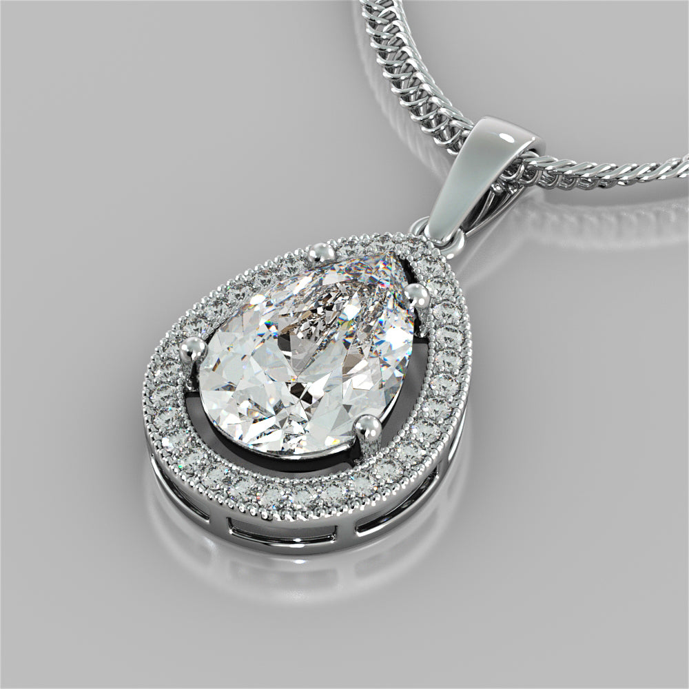 2.16CT Pear-Cut Halo Pendant