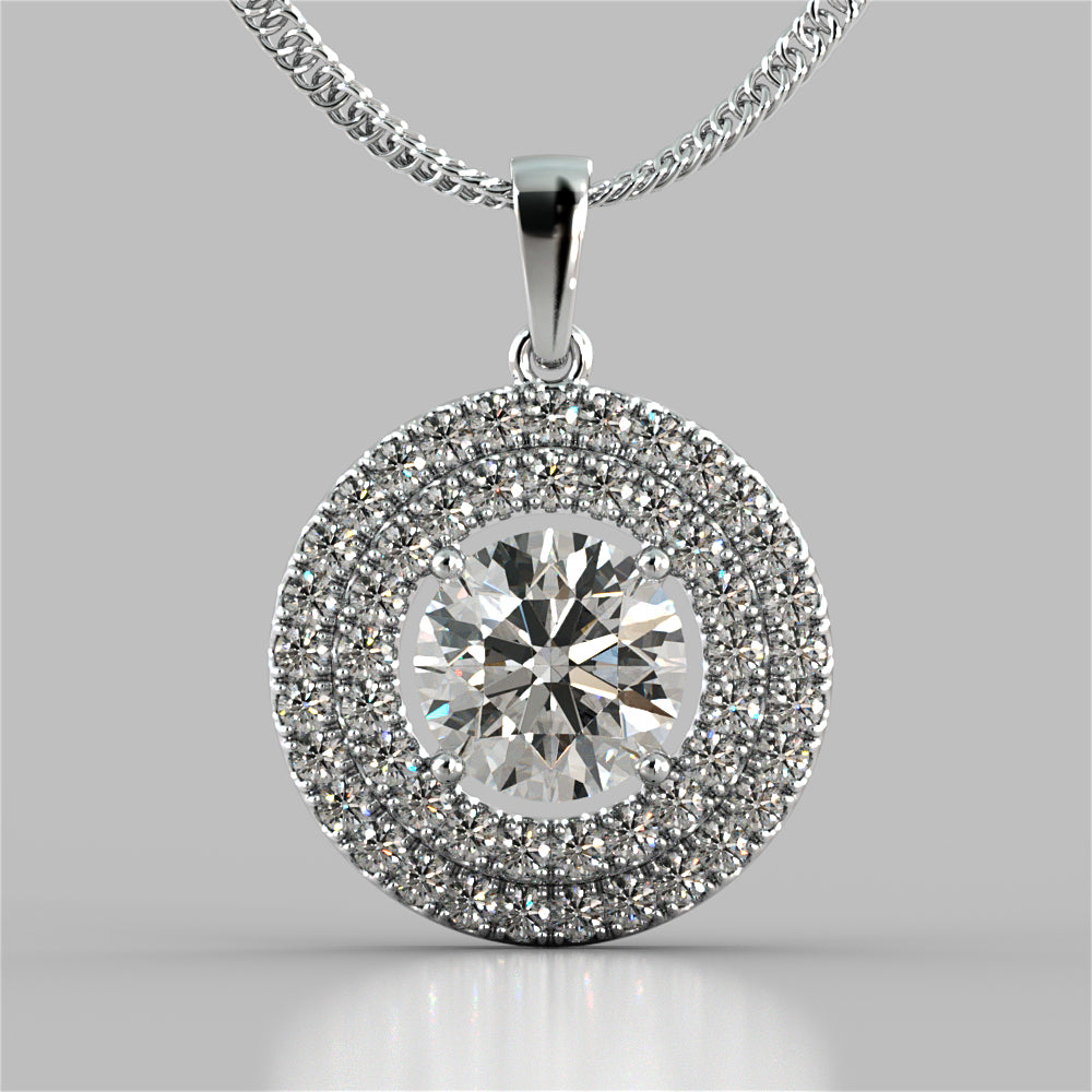 2.75CT Round Cut Double Pave Style Halo Pendant