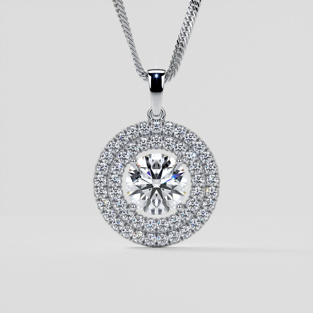 2.75CT Round Cut Double Pave Style Halo Pendant