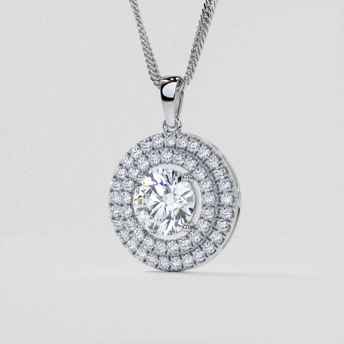 2.75CT Round Cut Double Pave Style Halo Pendant