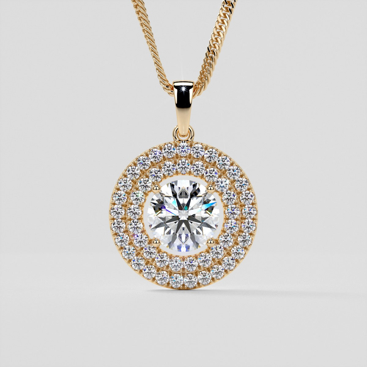 2.75CT Round Cut Double Pave Style Halo Pendant