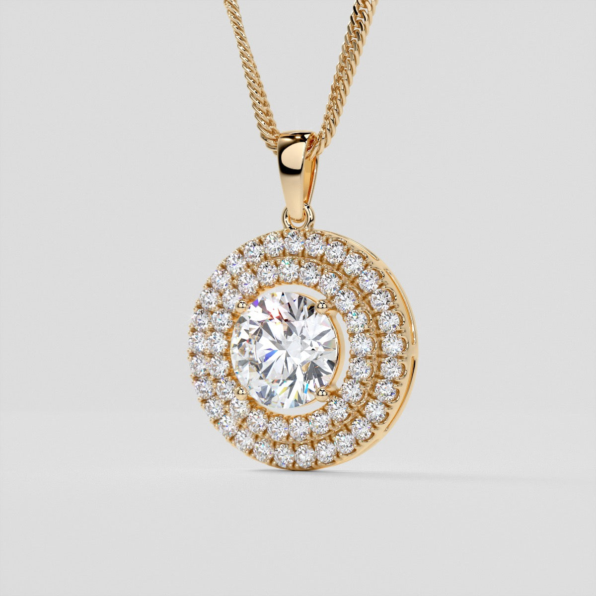 2.75CT Round Cut Double Pave Style Halo Pendant