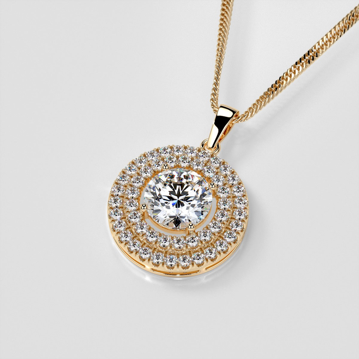 2.75CT Round Cut Double Pave Style Halo Pendant