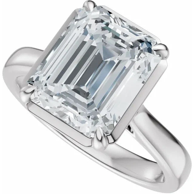 Lab Grown Diamond Bezel Set Emerald Cut Engagement Ring with Claw Prongs