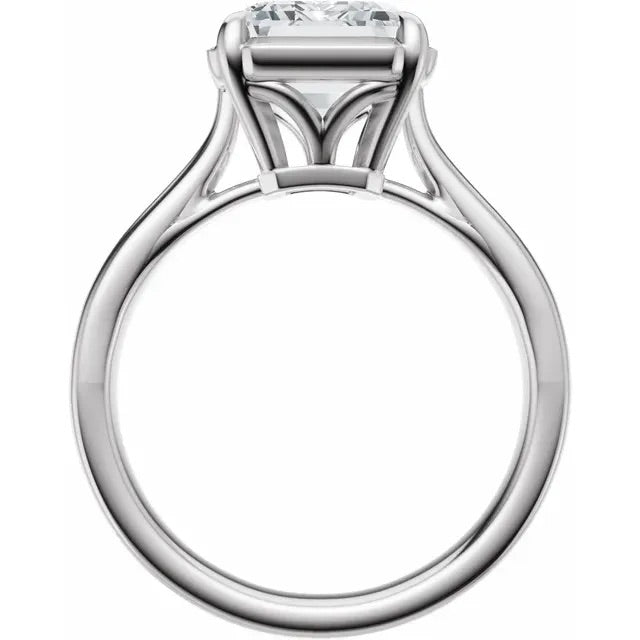 Lab Grown Diamond Bezel Set Emerald Cut Engagement Ring with Claw Prongs