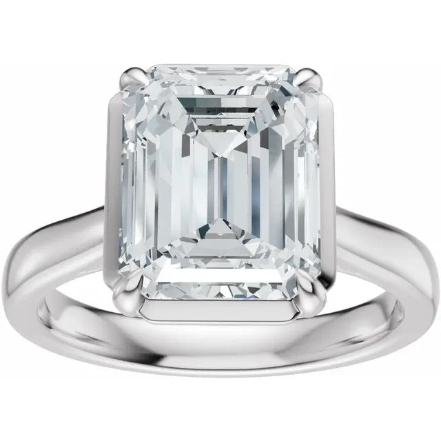 Lab Grown Diamond Bezel Set Emerald Cut Engagement Ring with Claw Prongs