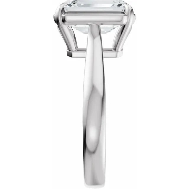 Lab Grown Diamond Bezel Set Emerald Cut Engagement Ring with Claw Prongs