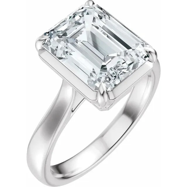 Lab Grown Diamond Bezel Set Emerald Cut Engagement Ring with Claw Prongs