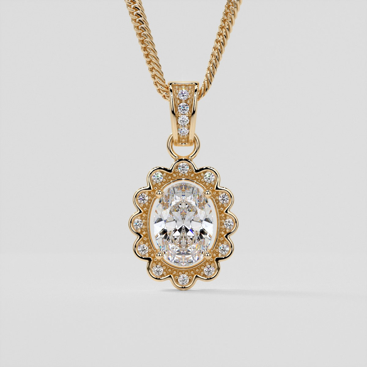 1.65CT Oval Cut Halo Pendant