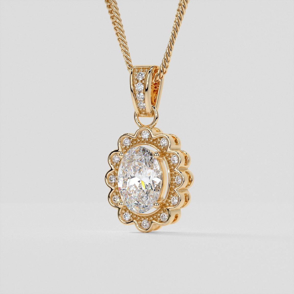 1.65CT Oval Cut Halo Pendant