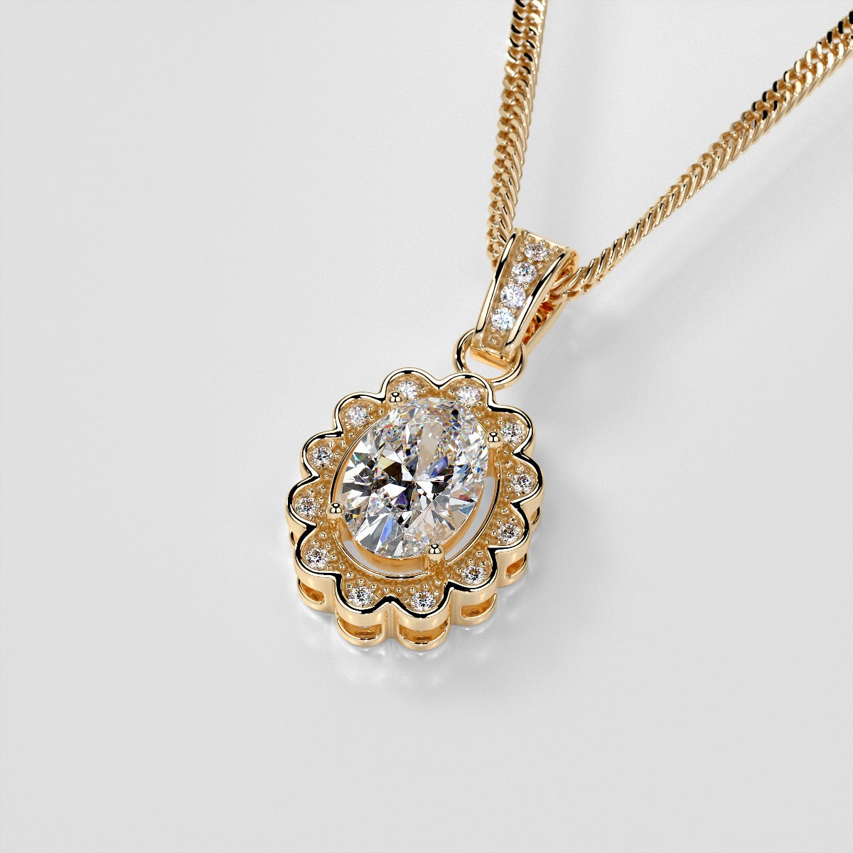 1.65CT Oval Cut Halo Pendant