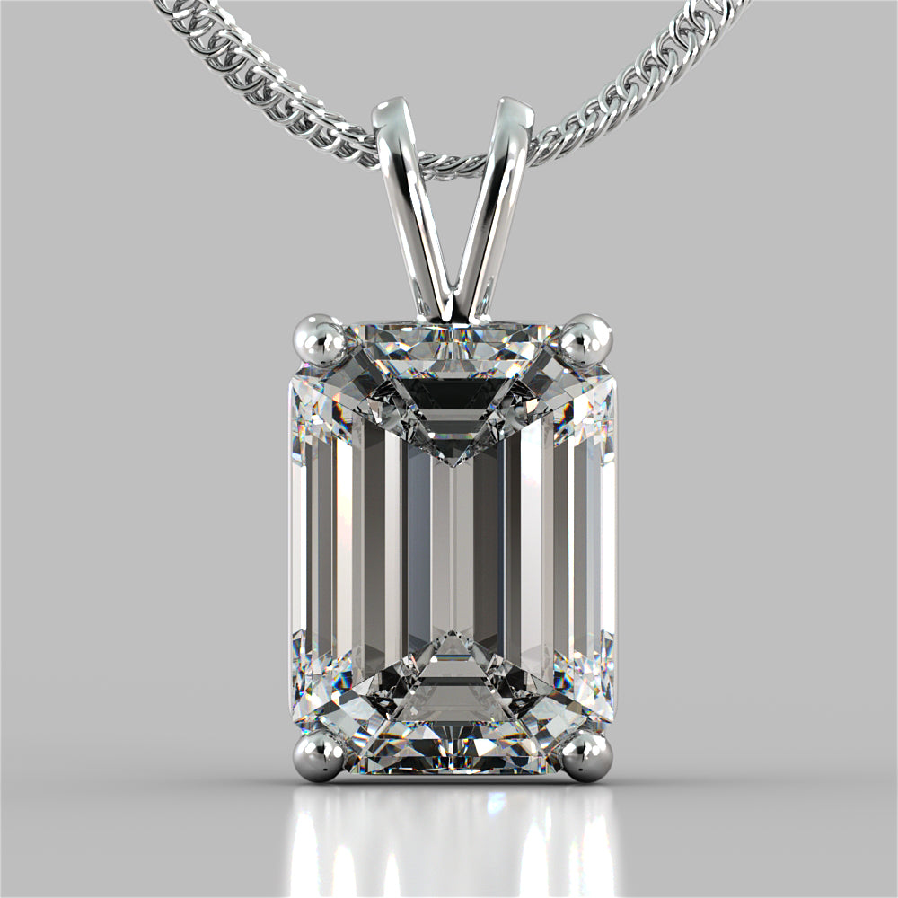 3.0CT Emerald Cut Solitaire Pendant set in 14K White Gold With Diamond Cut Cable Chain