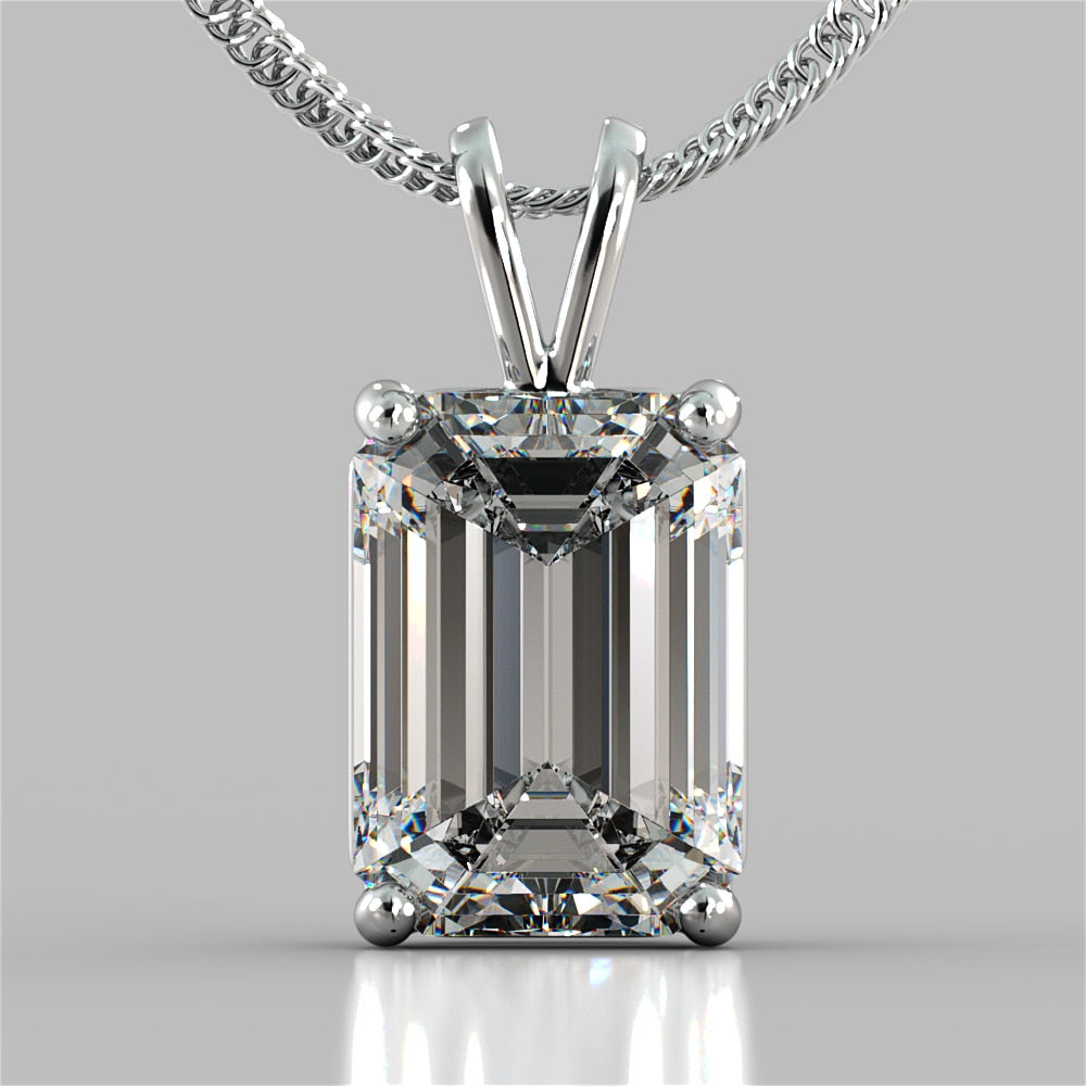 Lab grown Diamond Emerald Cut Solitaire Pendant With Diamond Cut Cable Chain