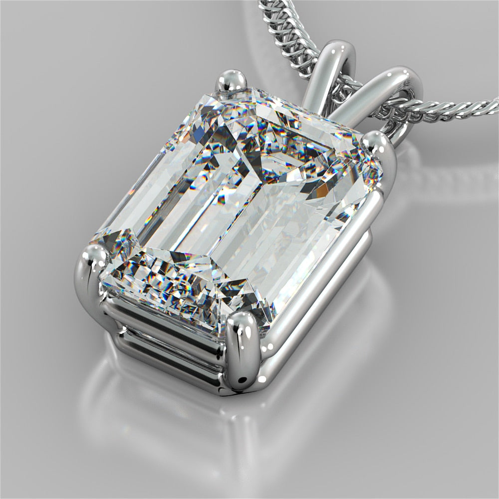 Emerald Cut Solitaire Pendant With Diamond Cut Cable Chain