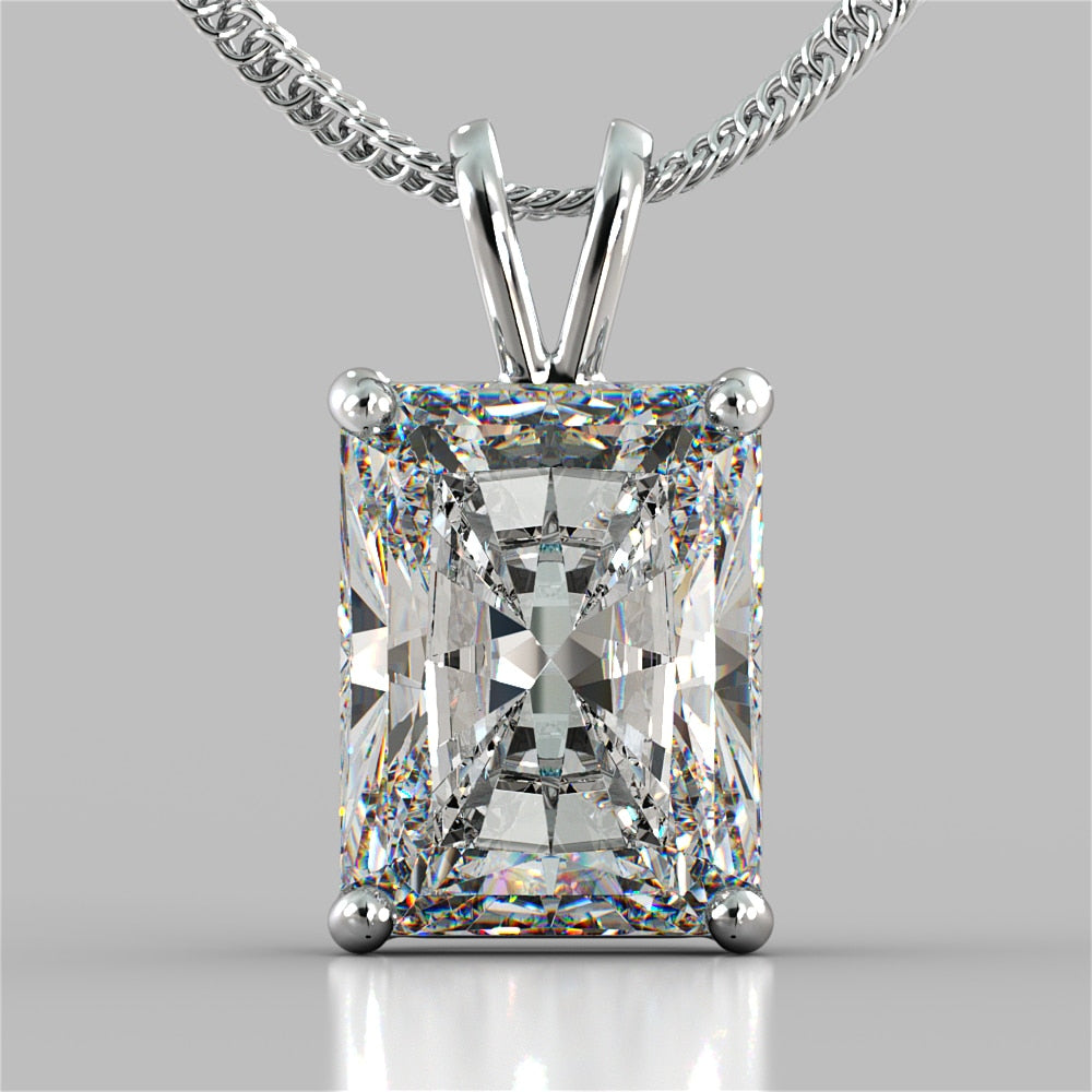 Radiant Cut Solitaire Pendant With Diamond Cut Cable Chain