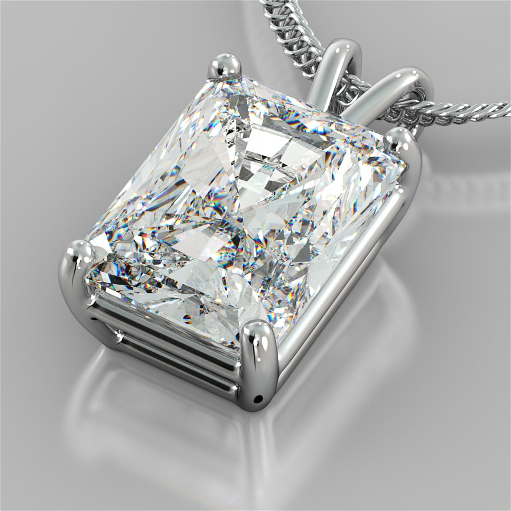Lab grown Diamond Radiant Cut Solitaire Pendant With Diamond Cut Cable Chain