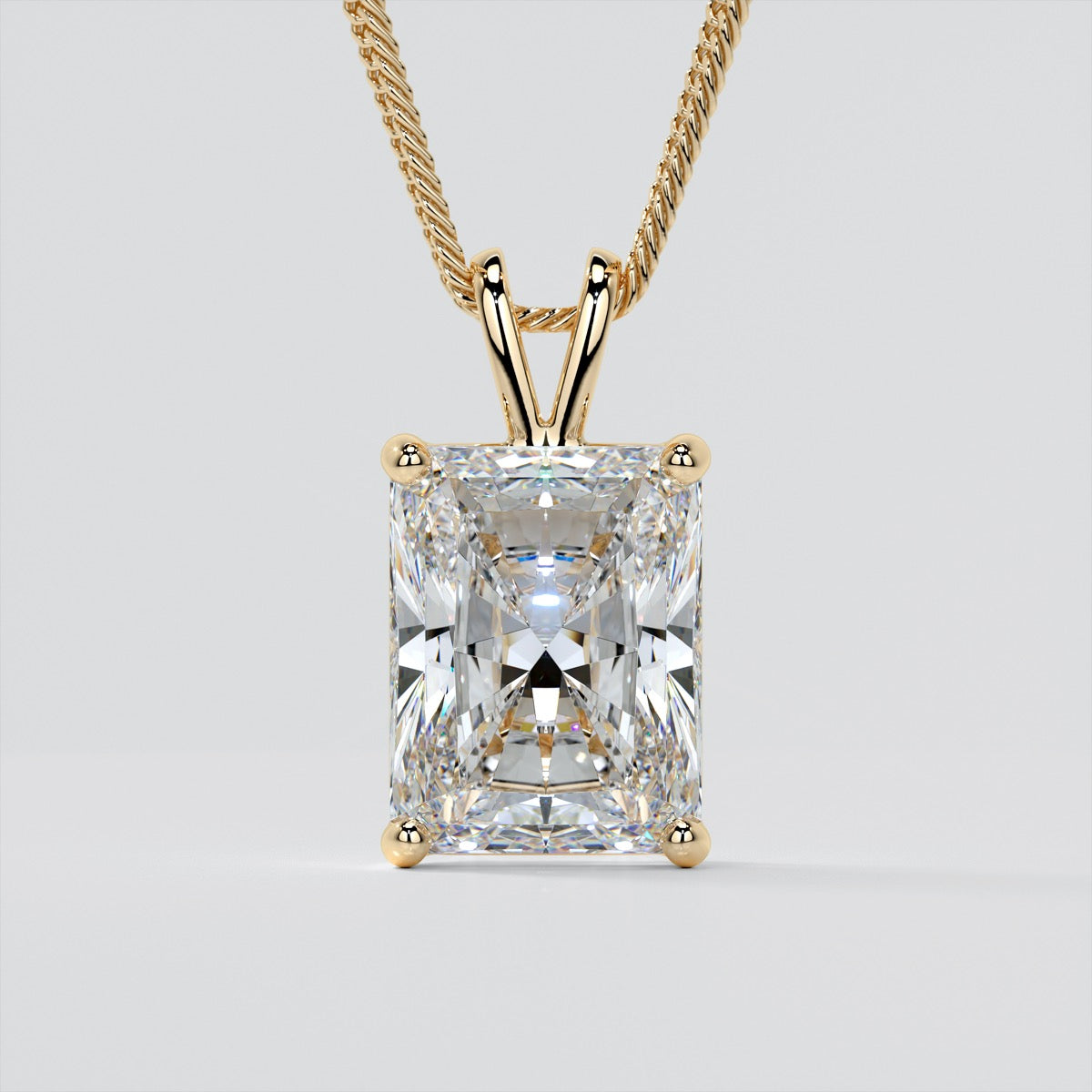 Lab grown Diamond Radiant Cut Solitaire Pendant With Diamond Cut Cable Chain