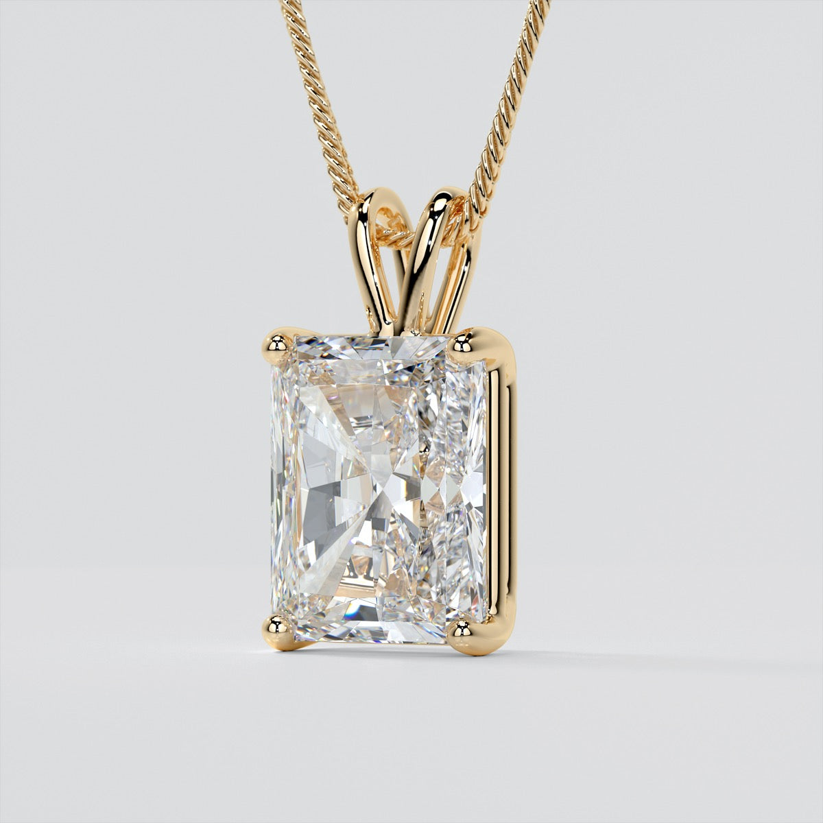 Lab grown Diamond Radiant Cut Solitaire Pendant With Diamond Cut Cable Chain