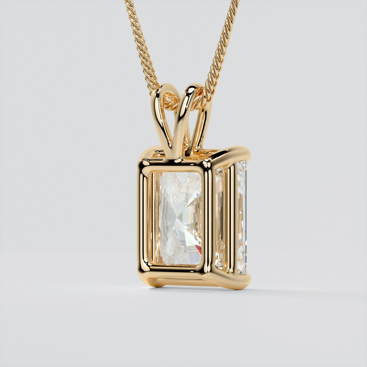 Lab grown Diamond Radiant Cut Solitaire Pendant With Diamond Cut Cable Chain