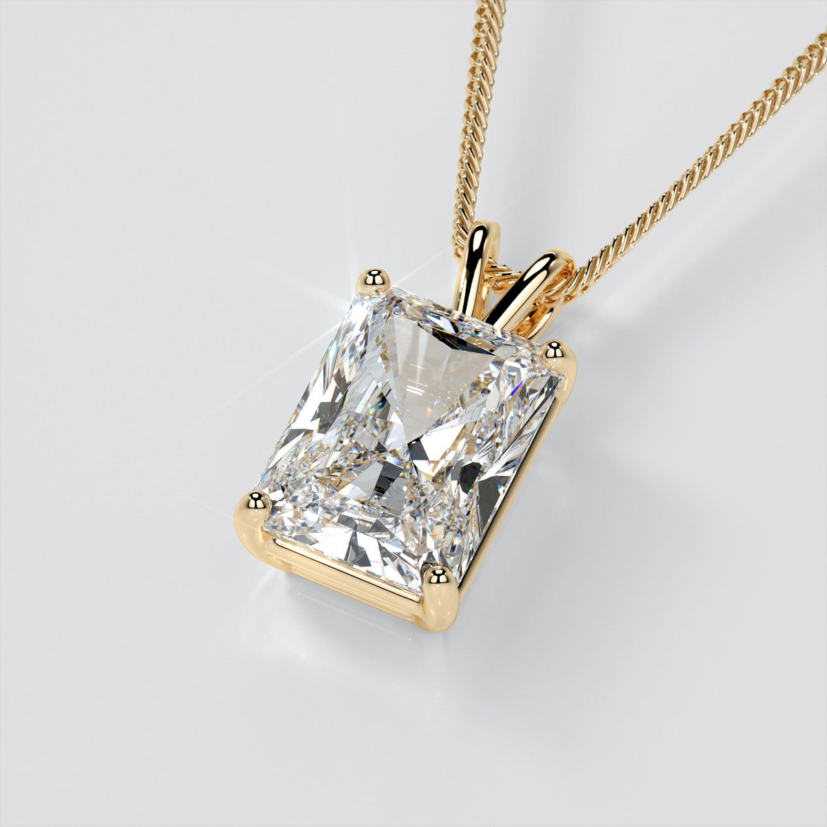 Lab grown Diamond Radiant Cut Solitaire Pendant With Diamond Cut Cable Chain